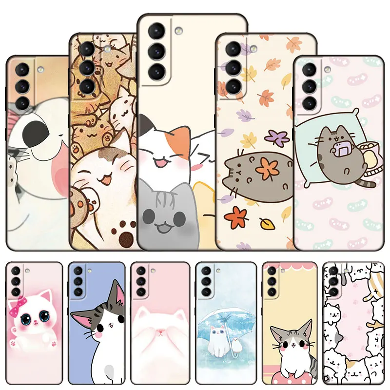 Милый чехол для телефона kawaii cat Samsung Galaxy S22 Pro S21 S20 FE Ultra S10 Lite S10E S9 S8 Plus мягкий черный