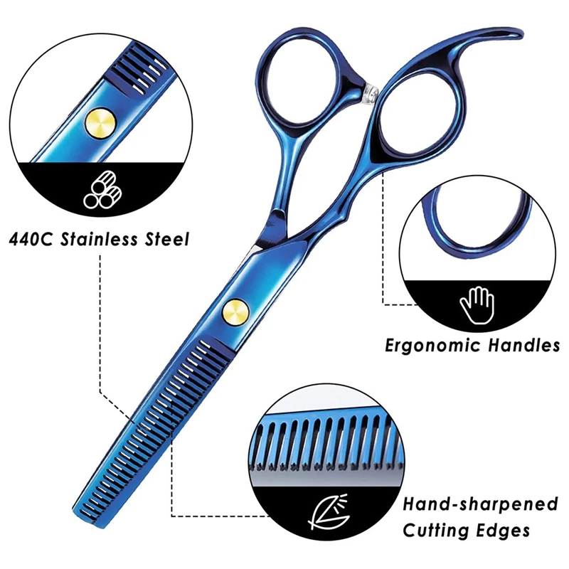 Hair Cutting Scissors/Thinning Shears, 2Pc Professional Hair Shears Barber Haircut Scissors for Hair Cutting (Blue)
Hair Cutting Scissors/Thinning Shears, 2Pc Professional Hair Shears Barber Haircut Scissors for Hair Cutting (Blue)