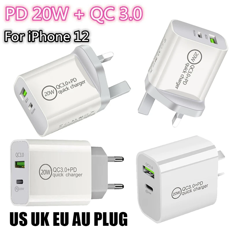 

UGI 20W PD QC3.0 Type-C USB C Fast Charger US UK EU AU Plug Adaptor For iPhone 12 Pro MAX 11 X XS For Samsung Oneplus HTC Xiaomi