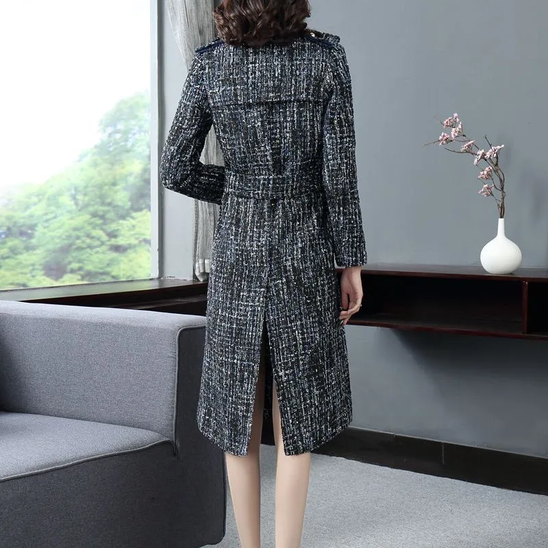 Autumn Winter Womens Fashion Double Breasted Tweed Trench Coats Elegant Medium Length Lapel Sashes Slim Fit Female A-Line Coats
Autumn Winter Womens Fashion Double Breasted Tweed Trench Coats Elegant Medium Length Lapel Sashes Slim Fit Female A-Line Coats