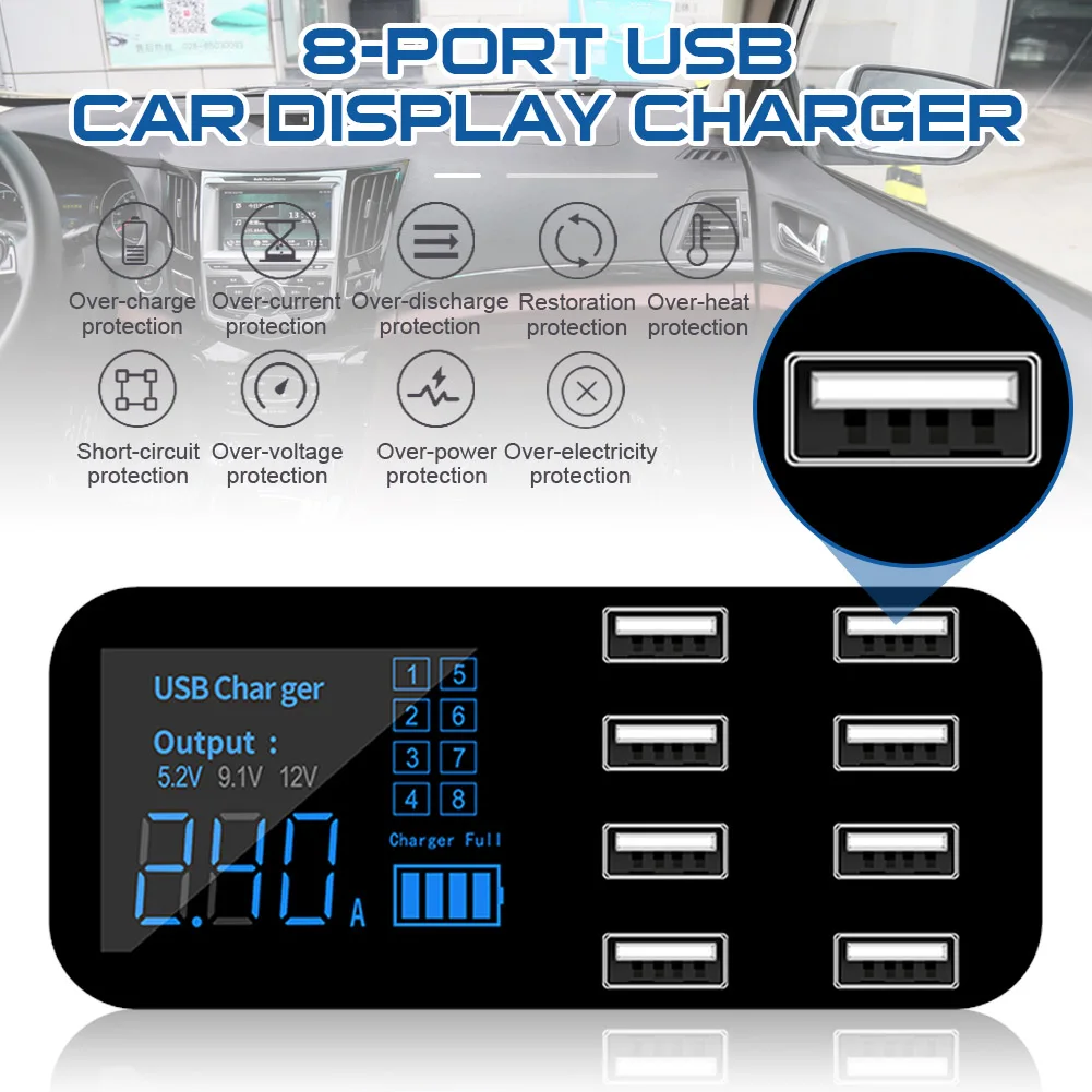 8 Ports USB Car Charger QC3.0 Fast Charging Phone Charger 40W 2.4A Multi USB Socket with LED Display for iPhone Android Samsung 
8 Ports USB Car Charger QC3.0 Fast Charging Phone Charger 40W 2.4A Multi USB Socket with LED Display for iPhone Android Samsung