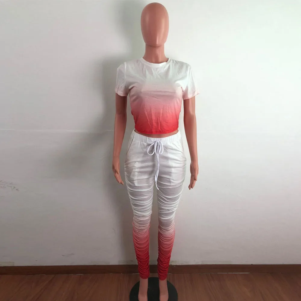 Slim Fit Gradient Colour Female Sweatsuits O Neck Short Sleeve Crop Top Stacked Long Pants Drawstring Pockets Skinny Sportswears
Slim Fit Gradient Colour Female Sweatsuits O Neck Short Sleeve Crop Top Stacked Long Pants Drawstring Pockets Skinny Sportswears