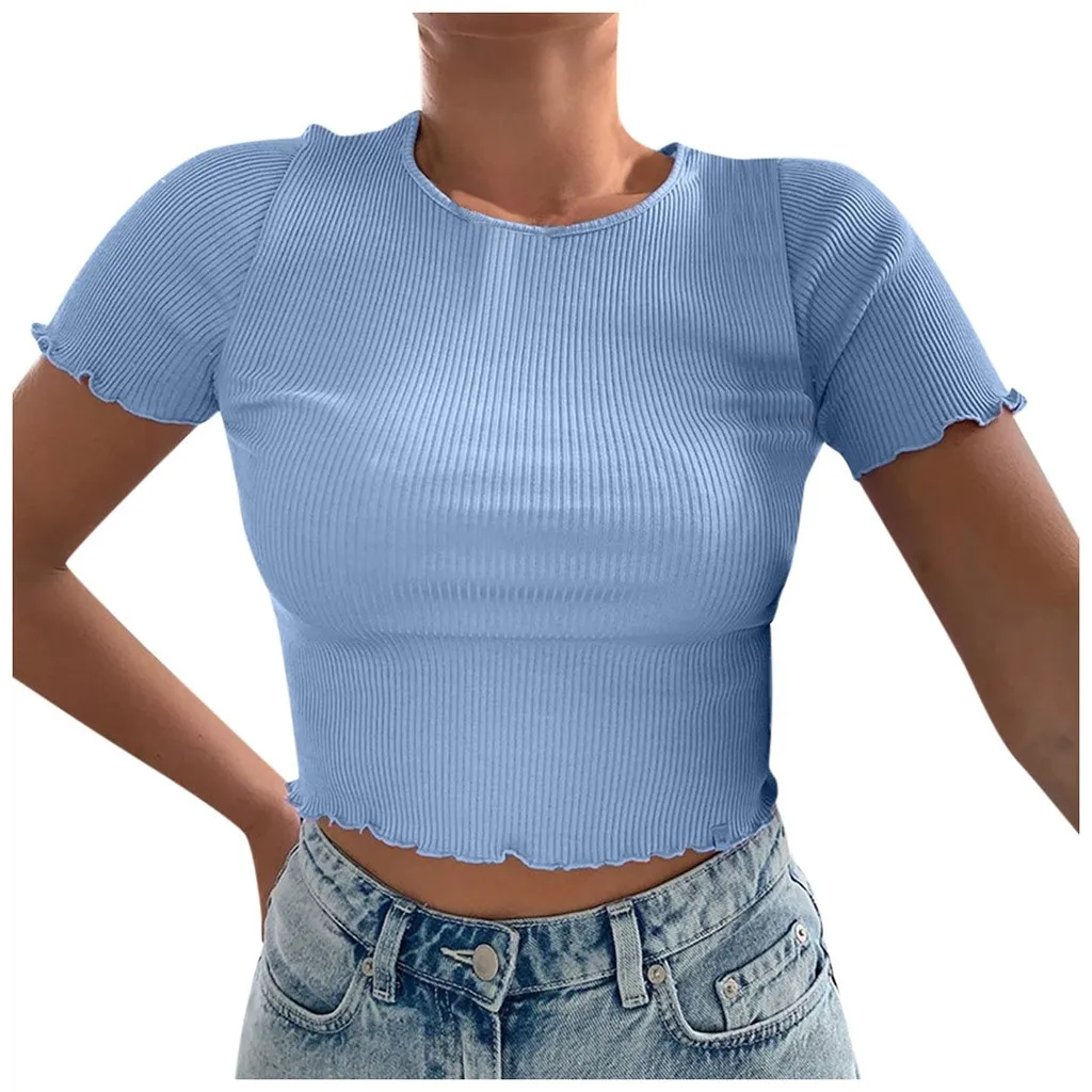 Women's Blouses Solid Color Round Neck Crop Top Ribbed Short Sleeve Shirt blusas mujer de moda 2020 blusas
Women's Blouses Solid Color Round Neck Crop Top Ribbed Short Sleeve Shirt blusas mujer de moda 2020 blusas
