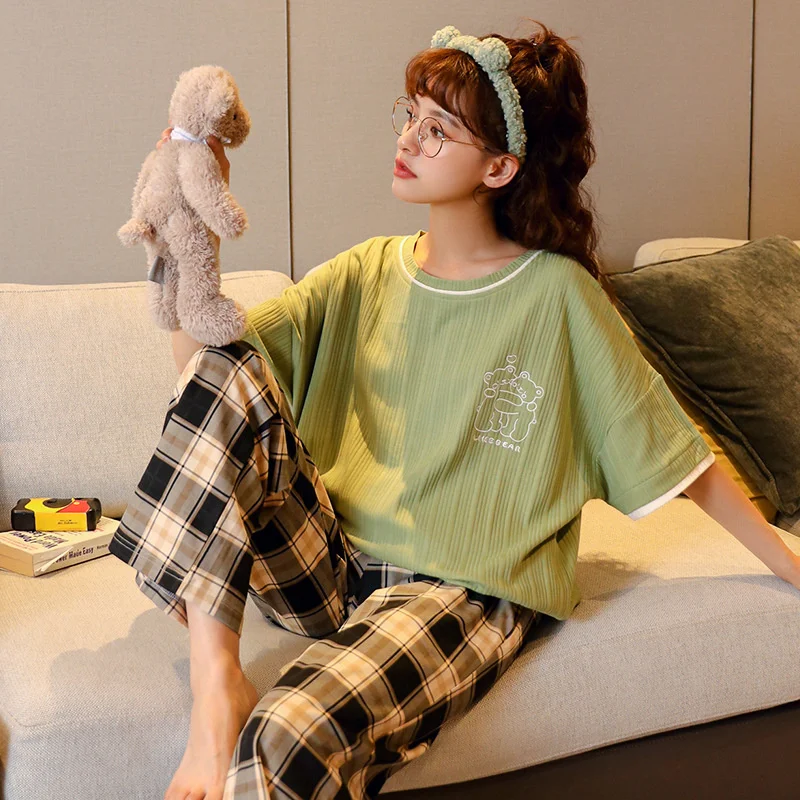 Women's pajamas summer short sleeve trousers thin sweet lovely girl student dress Korean loose can wear home clothes kawaii
Women's pajamas summer short sleeve trousers thin sweet lovely girl student dress Korean loose can wear home clothes kawaii