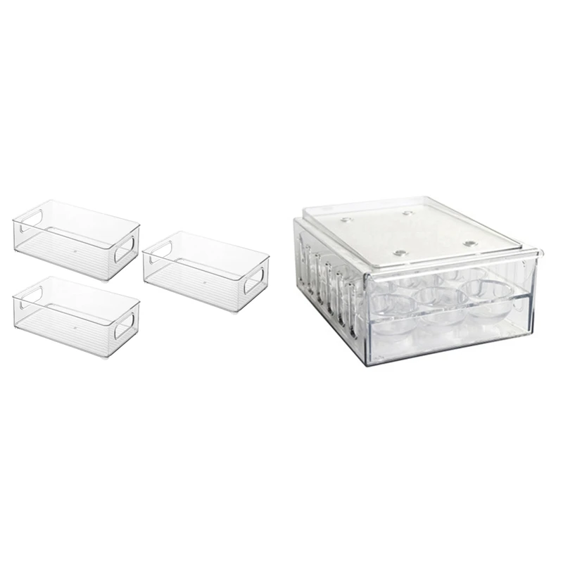 3x Plastic Kitchen Pantry Cabinet Food Storage Bins & 1x 12 Grids Kitchen Refrigerator Freshness Box Egg Freshness Box
3x Plastic Kitchen Pantry Cabinet Food Storage Bins & 1x 12 Grids Kitchen Refrigerator Freshness Box Egg Freshness Box