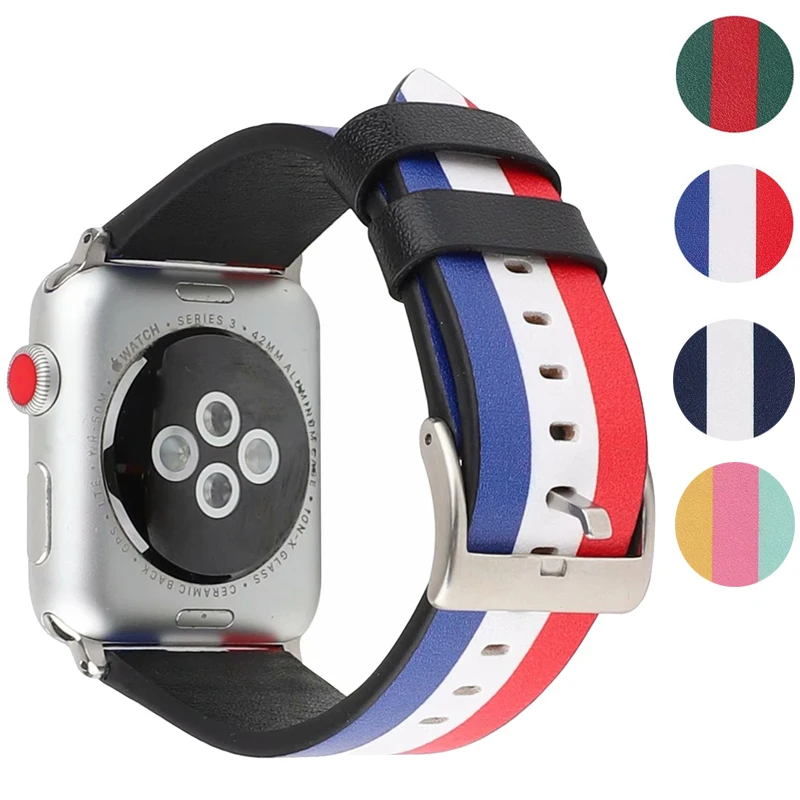 Разноцветная полосатая повязка для apple watch Series 5 4 3 2 1 браслет из мягкой кожи iWatch Bands