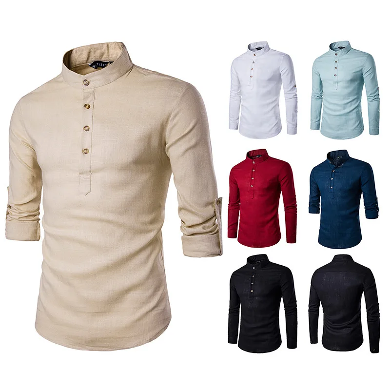 2022 spring new casual fashion European size solid color men's long-sleeved linen stand-up collar shirt for men korean clothes
2022 spring new casual fashion European size solid color men's long-sleeved linen stand-up collar shirt for men korean clothes