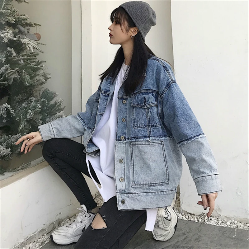 Personalized Denim Jacket Women's 2020 Spring Autumn Fashion New Long-Sleeved Loose Contrast Stitching Denim Jacket Top Trend 
Personalized Denim Jacket Women's 2020 Spring Autumn Fashion New Long-Sleeved Loose Contrast Stitching Denim Jacket Top Trend