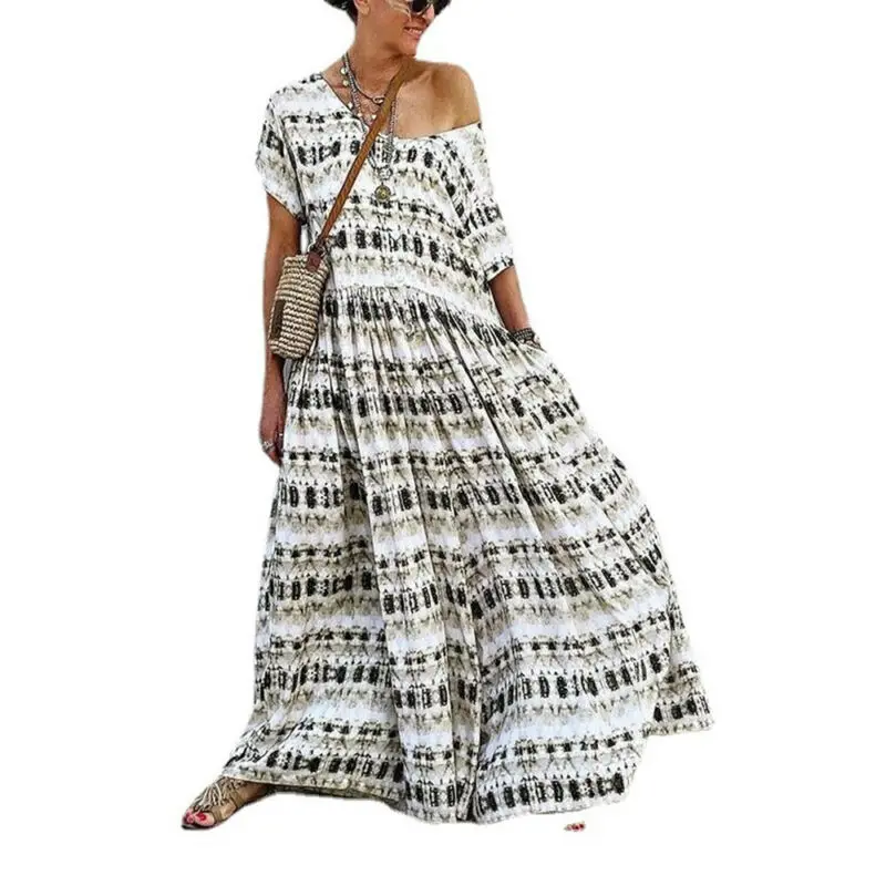 Printing Dress Lady Short Sleeve Women Loose Bohemian Style Long Dresses Casual Summer 2021 Fashion V-neck Casual Clothes
Printing Dress Lady Short Sleeve Women Loose Bohemian Style Long Dresses Casual Summer 2021 Fashion V-neck Casual Clothes