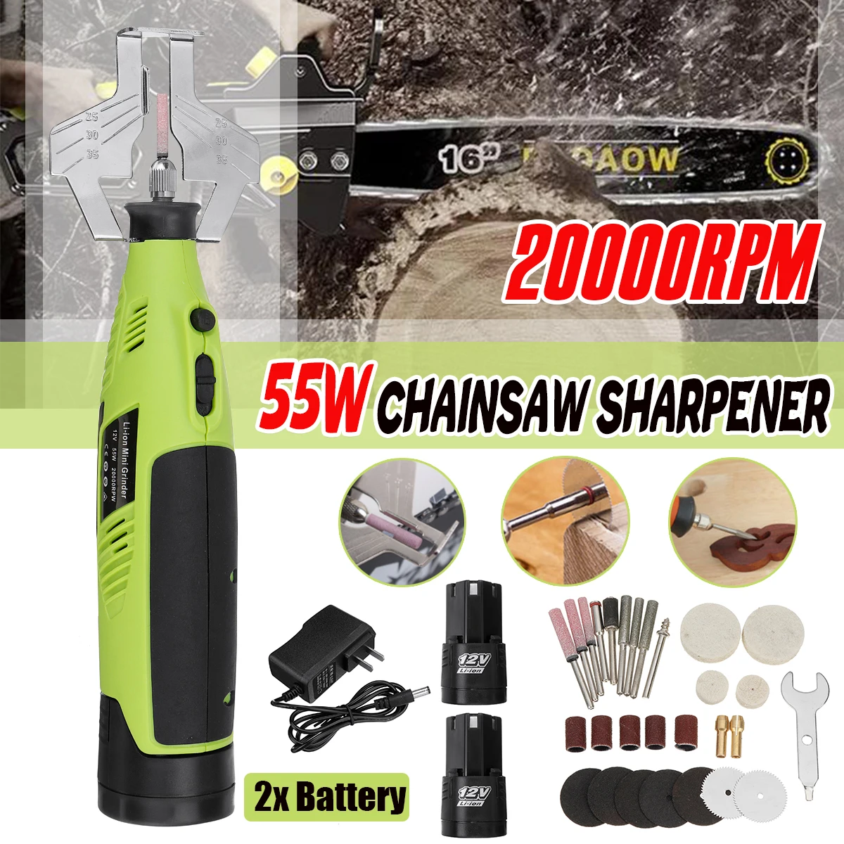 Mini Cordless Electric Grinder Set 55W 20000rpm Chain Saw Sharpener Grinding Machine Rechargable Carving Trimming Polishing Tool
Mini Cordless Electric Grinder Set 55W 20000rpm Chain Saw Sharpener Grinding Machine Rechargable Carving Trimming Polishing Tool