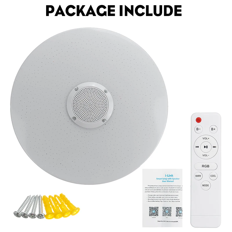 300W WiFi Modern LED Ceiling Light with bluetooth Music Speaker Dimmable RGB Color Change APP Control + Remote Control
300W WiFi Modern LED Ceiling Light with bluetooth Music Speaker Dimmable RGB Color Change APP Control + Remote Control