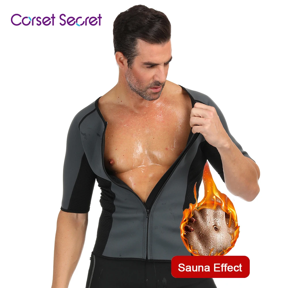 Corset Secret Men Neoprene Breathable Zipper Top Short Sleeve Enahncer Tummy Control Body Shaper Slimming Waist Trainer Cincher | Мужская