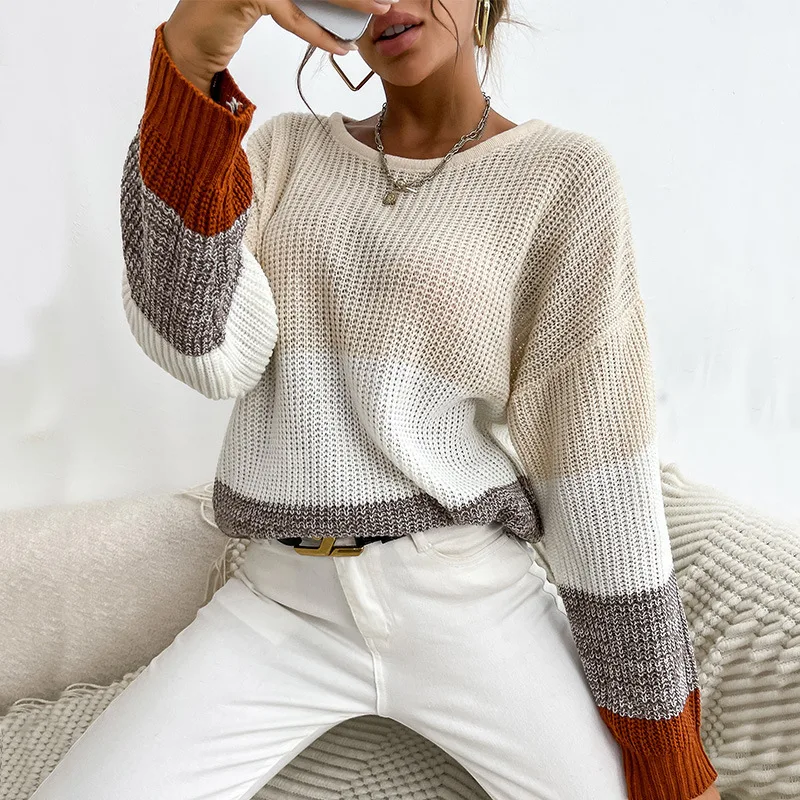 Loose Knitted Sweater Women Jumpers Long Sleeve Woman Pullovers Sweaters Casual Winter Color Block Striped Sweater
Loose Knitted Sweater Women Jumpers Long Sleeve Woman Pullovers Sweaters Casual Winter Color Block Striped Sweater