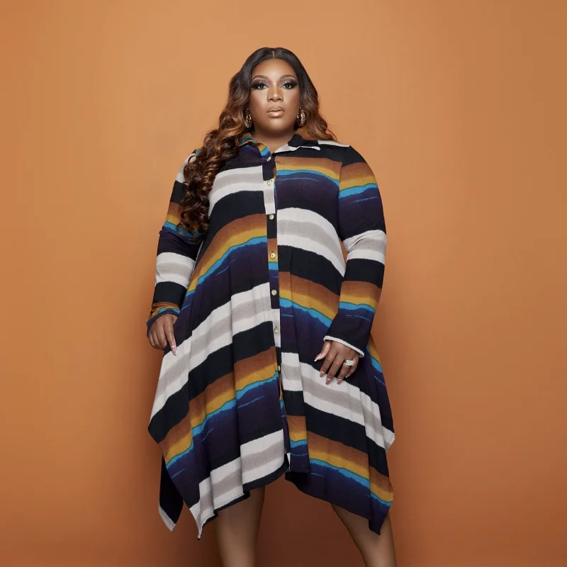 Plus Size Women Stripe Shirt Dress Turn Down Collar Long Sleeve Loose Casual Midi Dresses Fashion Elegant Female Robes 2022 New
Plus Size Women Stripe Shirt Dress Turn Down Collar Long Sleeve Loose Casual Midi Dresses Fashion Elegant Female Robes 2022 New
