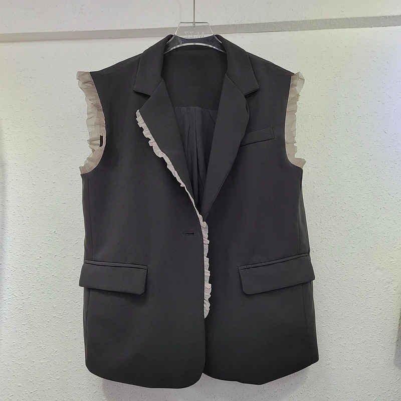 Fashion Black Net Yarn Patchwork Suit Vest Autumn Notched Collar Sleeveless Office Ladies Blazers Waistcoat Casual Veste Femme
Fashion Black Net Yarn Patchwork Suit Vest Autumn Notched Collar Sleeveless Office Ladies Blazers Waistcoat Casual Veste Femme