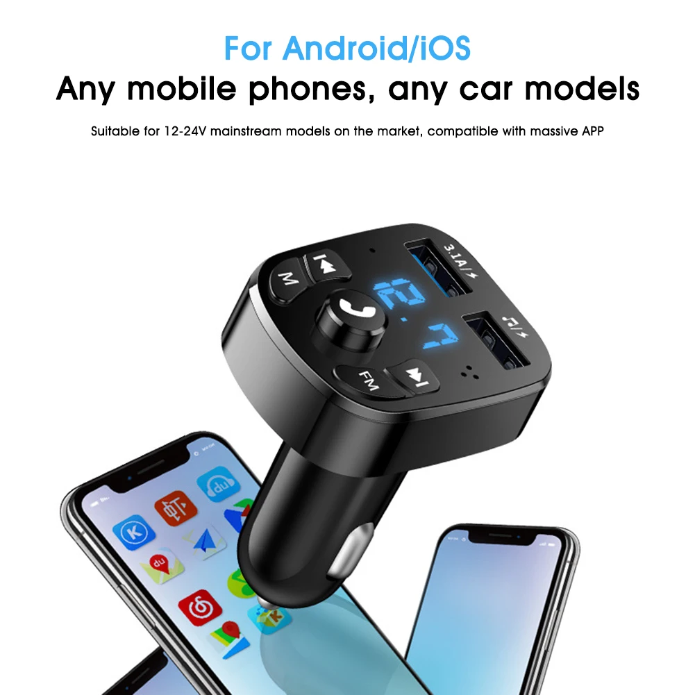 Car Bluetooth FM Transmitter MP3 Player with 3.1A Dual USB Ports fo Fasting Charging, Battery Voltage Monitor
Car Bluetooth FM Transmitter MP3 Player with 3.1A Dual USB Ports fo Fasting Charging, Battery Voltage Monitor