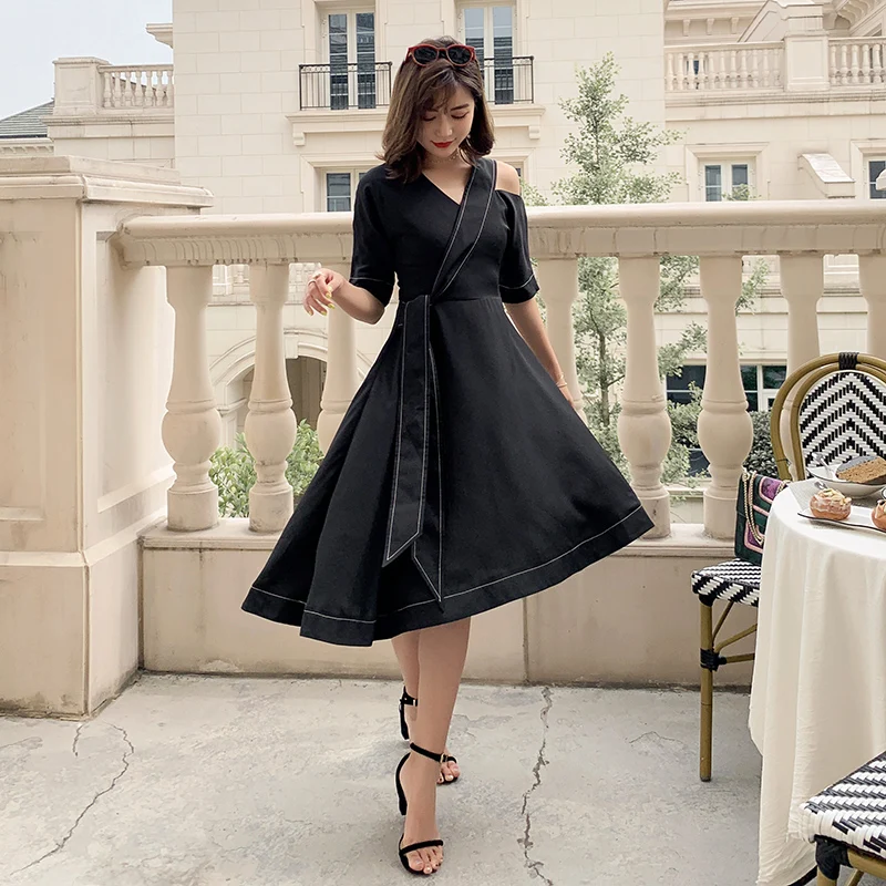 Women Summer New High Street Elegant V-Neck Bow Asymmetrical Dress Female Designed Spliced Dresses Ladies Slim Vestidos ML178 
Women Summer New High Street Elegant V-Neck Bow Asymmetrical Dress Female Designed Spliced Dresses Ladies Slim Vestidos ML178