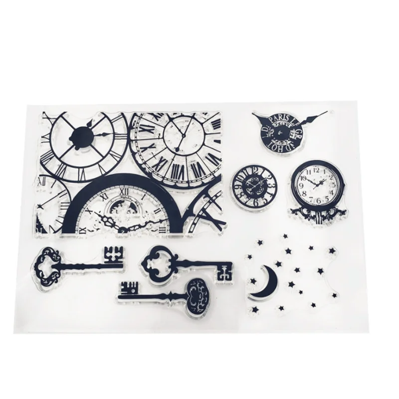 

Kawaii часы ключ прозрачный силиконовый штамп печать трафарет для скрапбукинга раскраска дневник аксессуары декора картина шаблон