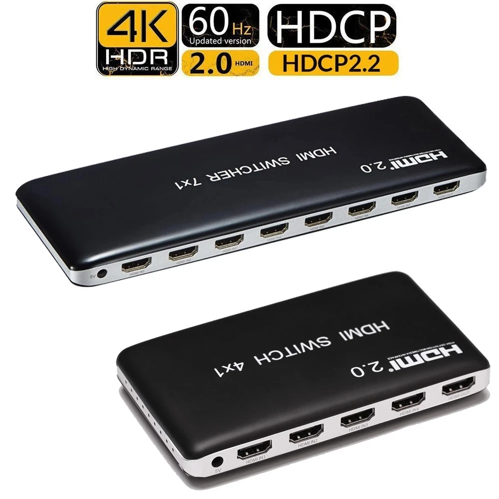 4K 60 Гц HDMI переключатель 4x1 3x1 7x1 HDMI 2,0 переключатель аудио видео конвертер для PS3 PS4 XBOX DVD ПК к телевизору HD ТВ монитор или проектор
4K 60 Гц HDMI переключатель 4x1 3x1 7x1 HDMI 2,0 переключатель аудио видео конвертер для PS3 PS4 XBOX DVD ПК к телевизору HD ТВ монитор или проектор