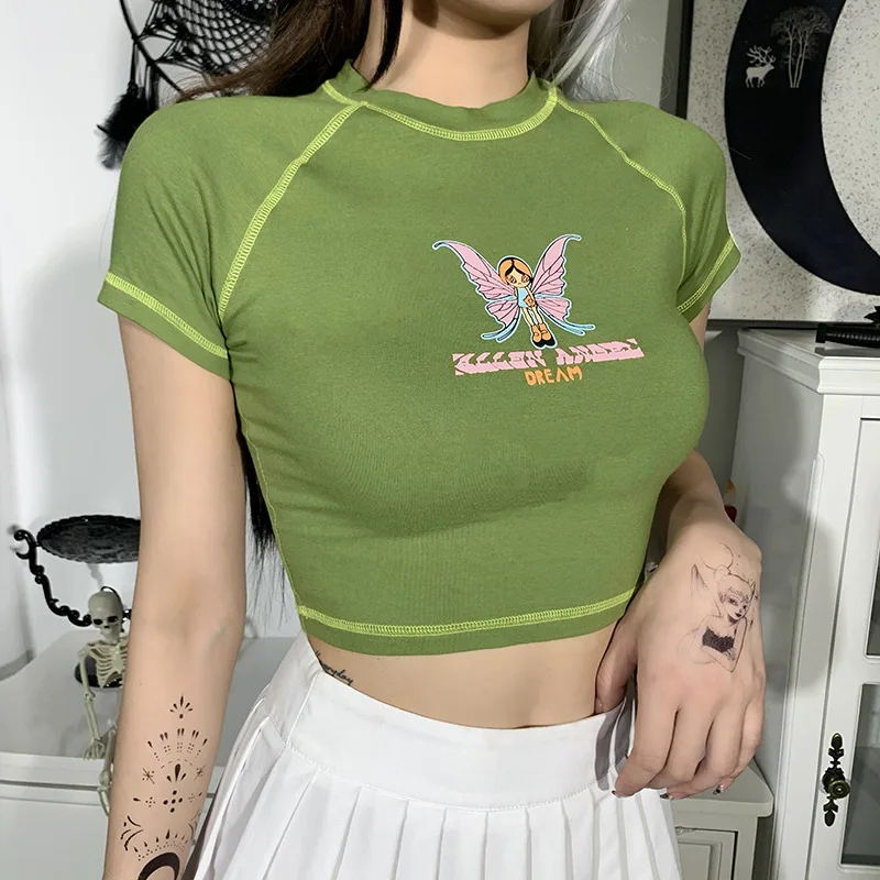 Gothic E-girl Butterfly Graphic and Letter Printing Stitch Green Crop Tops Y2K Summer Grunge Style O-neck Short Sleeve T-shirts
Gothic E-girl Butterfly Graphic and Letter Printing Stitch Green Crop Tops Y2K Summer Grunge Style O-neck Short Sleeve T-shirts