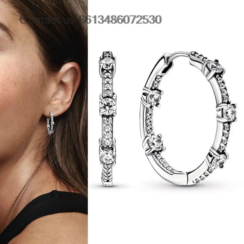 New 925 Silver Sparkling Pave Bars Hoop Earrings Fit Original Brand Diy Fine Jewelry Women Gift For Fine Earring Making
New 925 Silver Sparkling Pave Bars Hoop Earrings Fit Original Brand Diy Fine Jewelry Women Gift For Fine Earring Making