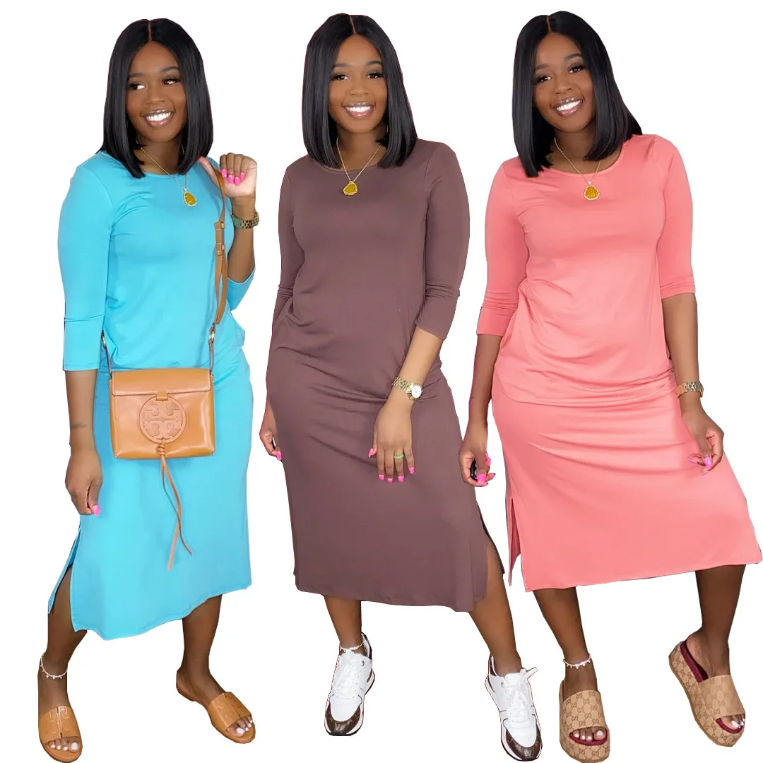 AR5434 European and American 2021 sexy women's dress, high elasticity, solid color, slit round neck dress
AR5434 European and American 2021 sexy women's dress, high elasticity, solid color, slit round neck dress