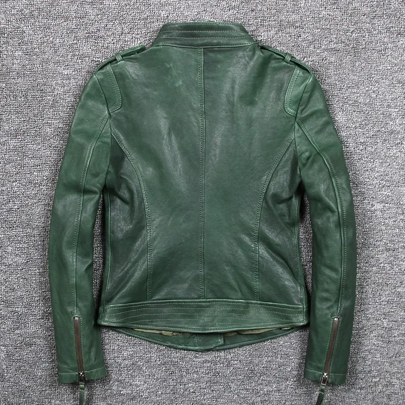 New Women 2021 Motor Biker Genuine Leather Jacket Zipper Slim Fit Short Coat Sheepskin Windbreaker Jacket Female Outerwear Green
New Women 2021 Motor Biker Genuine Leather Jacket Zipper Slim Fit Short Coat Sheepskin Windbreaker Jacket Female Outerwear Green