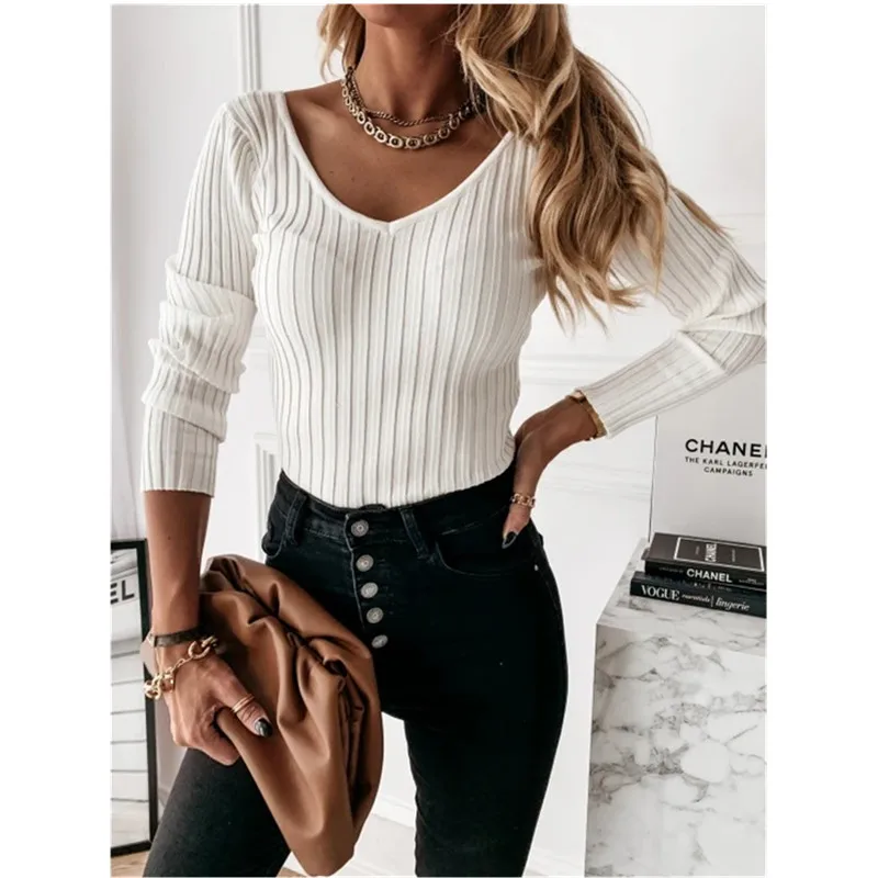 Autumn And Winter Knitting Simple Solid Long-sleeved V-neck Women's Pit Bar Tops T-shirt Casual Basic Base T-shirt Slim Pullover
Autumn And Winter Knitting Simple Solid Long-sleeved V-neck Women's Pit Bar Tops T-shirt Casual Basic Base T-shirt Slim Pullover