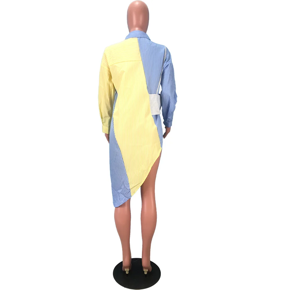 Striped Pattern Patchwork Turn-Down Collar Long Sleeve Buttons Shirt New Spring and Autumn Women Tops Irregular Outfits 
Striped Pattern Patchwork Turn-Down Collar Long Sleeve Buttons Shirt New Spring and Autumn Women Tops Irregular Outfits