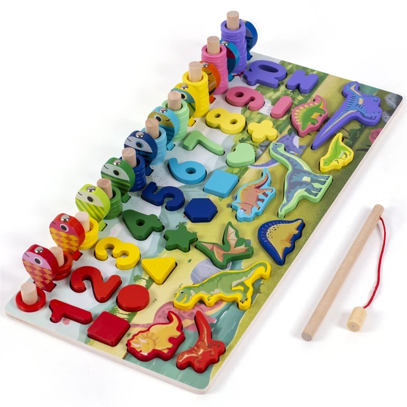 

Обучающие деревянные игрушки Монтессори для детей, доска, математическое число рыболовных счетчиков, подходящая Цифровая форма, подходит к...