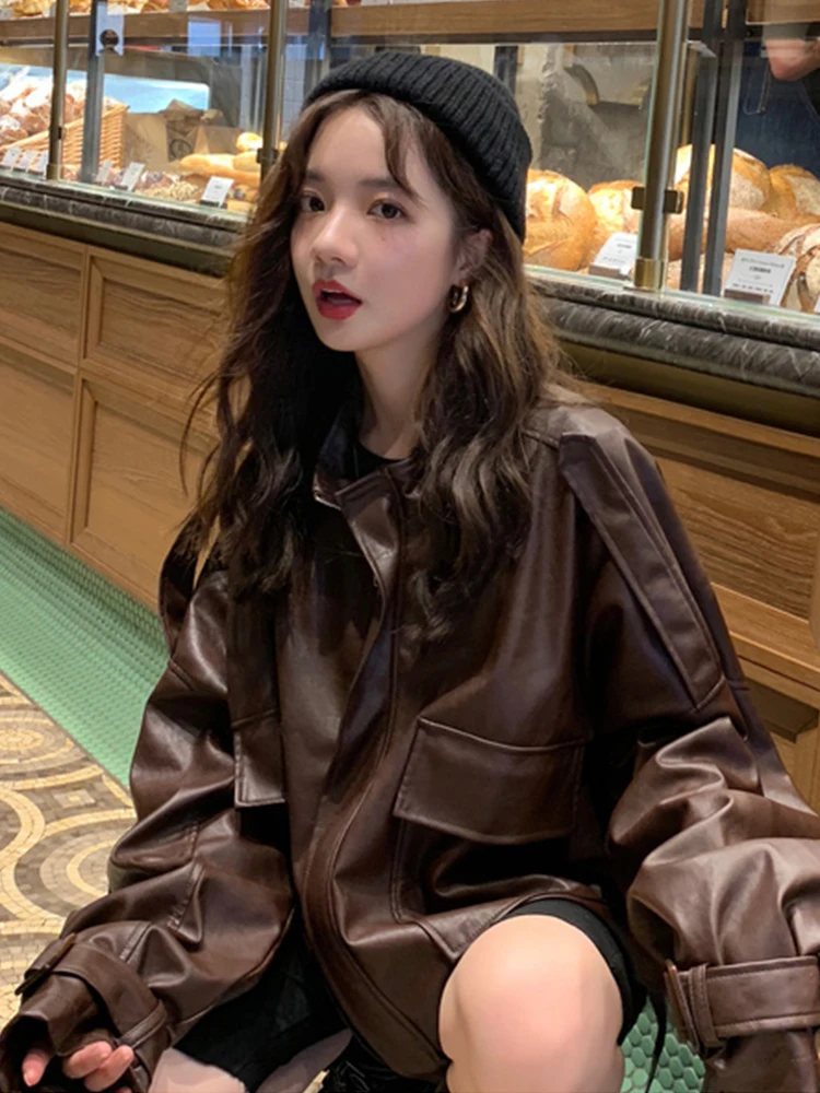 Lautaro Oversized leather jacket women long sleeve Brown black loose faux leather jackets women Autumn plus size fashion 2021
Lautaro Oversized leather jacket women long sleeve Brown black loose faux leather jackets women Autumn plus size fashion 2021