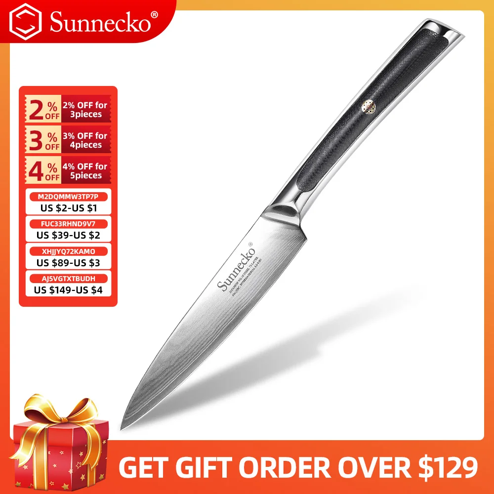 SUNNECKO 5 inch Utility Knife Damascus Japanese VG10 Core Steel Blade Kitchen Knives G10 Handle Sharp Fruit Cutter Chef's Knife
SUNNECKO 5 inch Utility Knife Damascus Japanese VG10 Core Steel Blade Kitchen Knives G10 Handle Sharp Fruit Cutter Chef's Knife