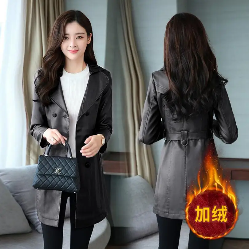 And Winter Autumn New Pu Leather Long Section Large Size Korean Version Plus Velvet Windbreaker Jacket Lapel Women's Coat/s-5xl 
And Winter Autumn New Pu Leather Long Section Large Size Korean Version Plus Velvet Windbreaker Jacket Lapel Women's Coat/s-5xl