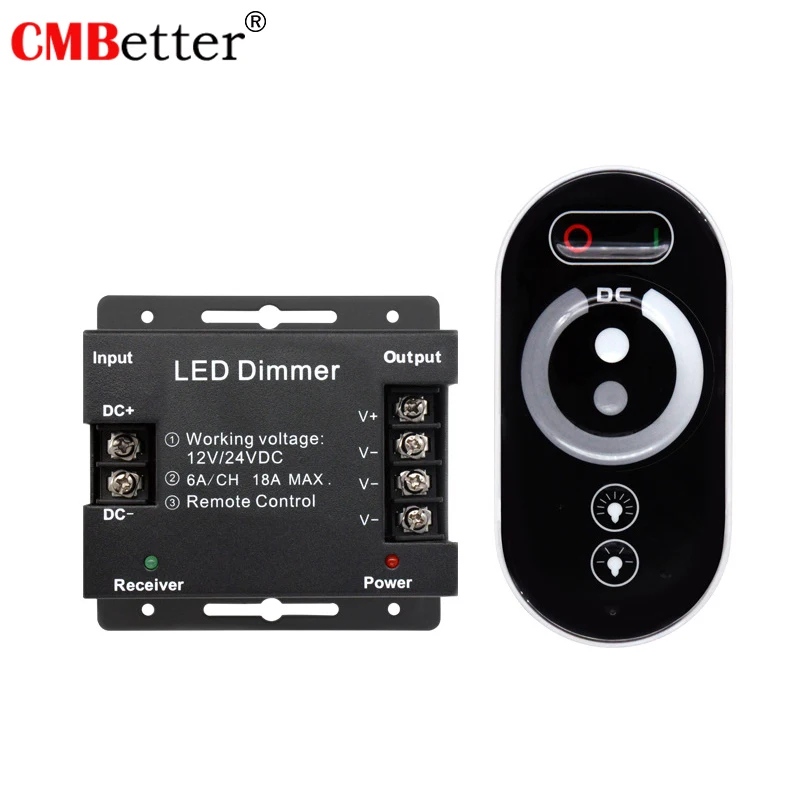 

RF Wireless LED Controller Dimmer DC12V-24 3 Channels Output 18A With Touch Remote For 5050/3528 Single Color LED Strip