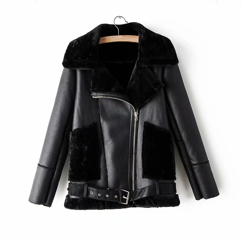 Nice Vogue women black PU leather-clad Fad cool new lady faux lamb wool fur jacket streetwear female sashes suits moto girls
Nice Vogue women black PU leather-clad Fad cool new lady faux lamb wool fur jacket streetwear female sashes suits moto girls