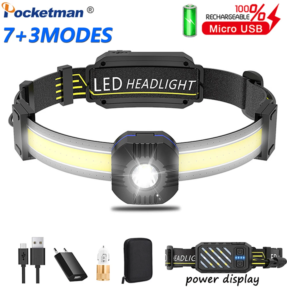 Ultra Bright COB+LED Headlamp Waterproof Headlight USB Rechargeable Head Lamp 10 Modes Work Light Head Torch with Battery
Ultra Bright COB+LED Headlamp Waterproof Headlight USB Rechargeable Head Lamp 10 Modes Work Light Head Torch with Battery