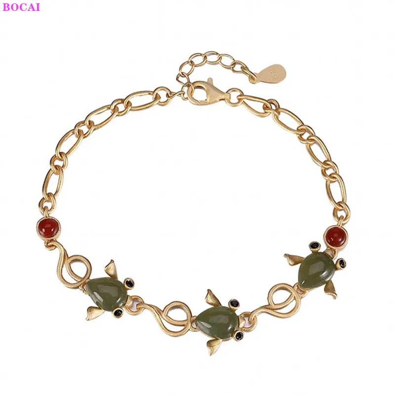 BOCAI 100% S925 Sterling Silver Bracelet Rich Carp Hetian Jade Thai Silver Hand Chain Pure Argentum Women's Gemstone Bangle
BOCAI 100% S925 Sterling Silver Bracelet Rich Carp Hetian Jade Thai Silver Hand Chain Pure Argentum Women's Gemstone Bangle