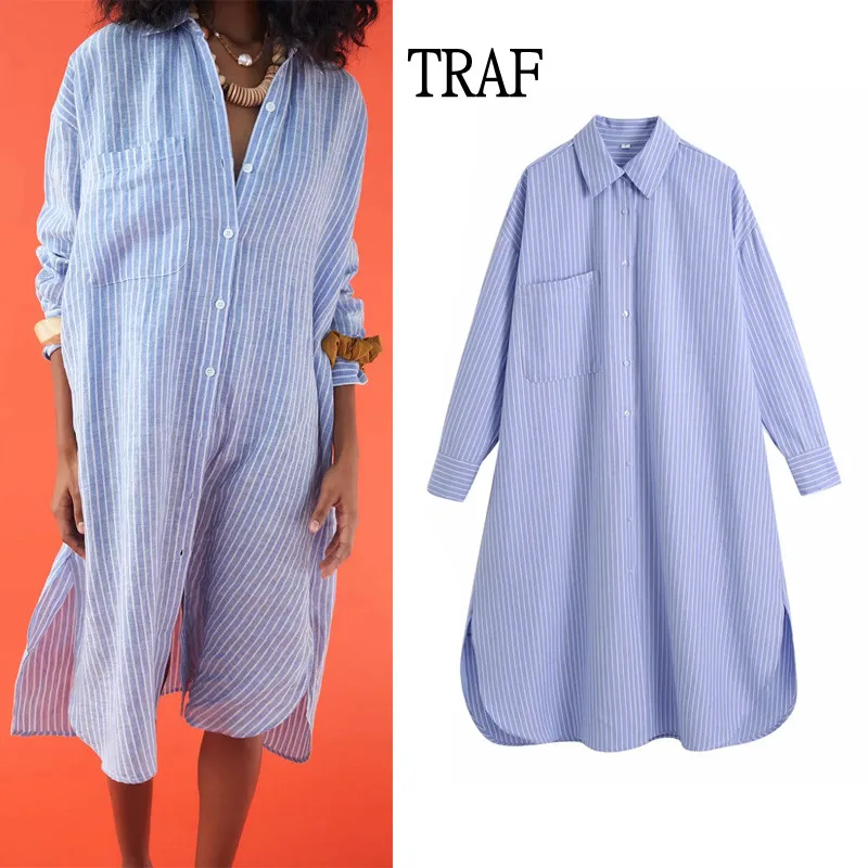 TRAF Blouse 2021 Top Women Vintage Linen Stripe Loose Oversize Shirt Woman Long Sleeve Casual Summer Blouse Female Blue Shirt
TRAF Blouse 2021 Top Women Vintage Linen Stripe Loose Oversize Shirt Woman Long Sleeve Casual Summer Blouse Female Blue Shirt
