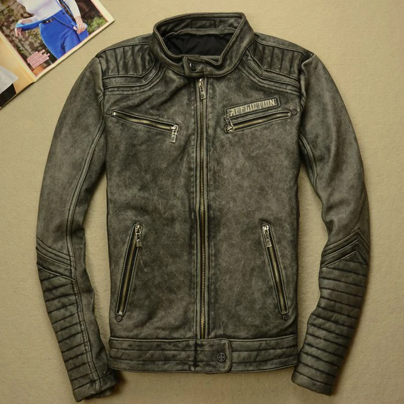 Vintage Dark Brown Man Genuine Leather Jacket,Embroidery Retro Motorcycle Leather Coat Cow Skin
Vintage Dark Brown Man Genuine Leather Jacket,Embroidery Retro Motorcycle Leather Coat Cow Skin