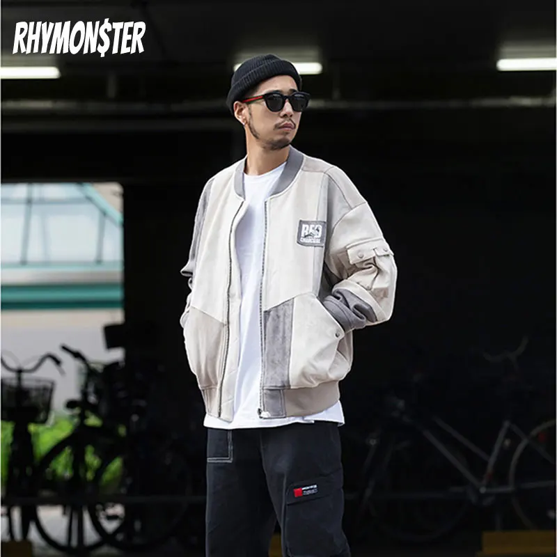 Куртка RHYMONSTER x из красно угольной замши в стиле пэчворк|Мужские куртки| |