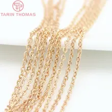 (4295)2Meter width:1.5MM 2MM 24K Champagne Gold Color Brass Flat Oval Chains Necklace Chains High Quality Jewelry Accessories