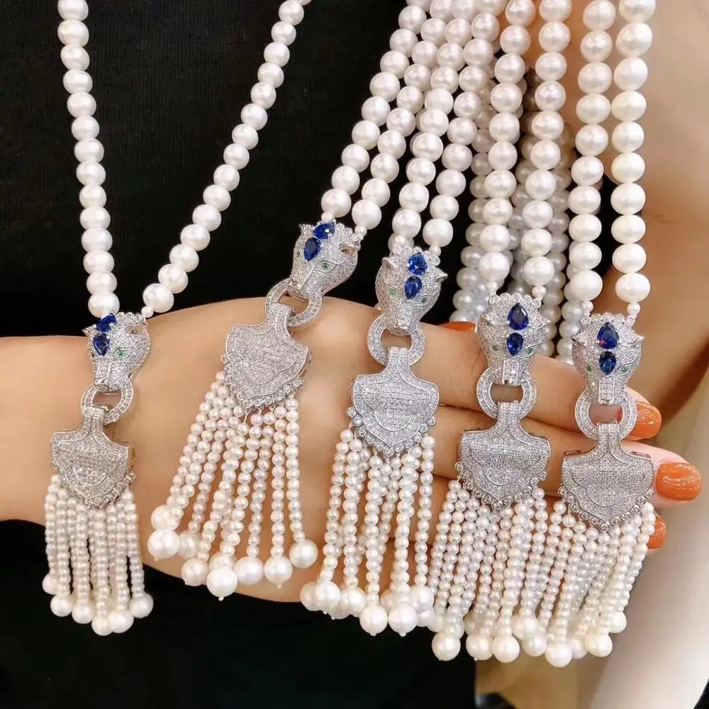 Green Eyes Leopard Pink Blue Zircon Natural Pearl Long Necklace for Women High Jewelry Party Necklace
Green Eyes Leopard Pink Blue Zircon Natural Pearl Long Necklace for Women High Jewelry Party Necklace