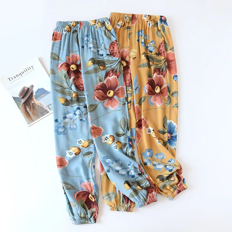 Summer Loose Thin Sleep Bottoms Rayon Print Pajama Pants Elastic Waist Plus Size Lounge Wear Sleeping Pants for Women Home Wear
Summer Loose Thin Sleep Bottoms Rayon Print Pajama Pants Elastic Waist Plus Size Lounge Wear Sleeping Pants for Women Home Wear