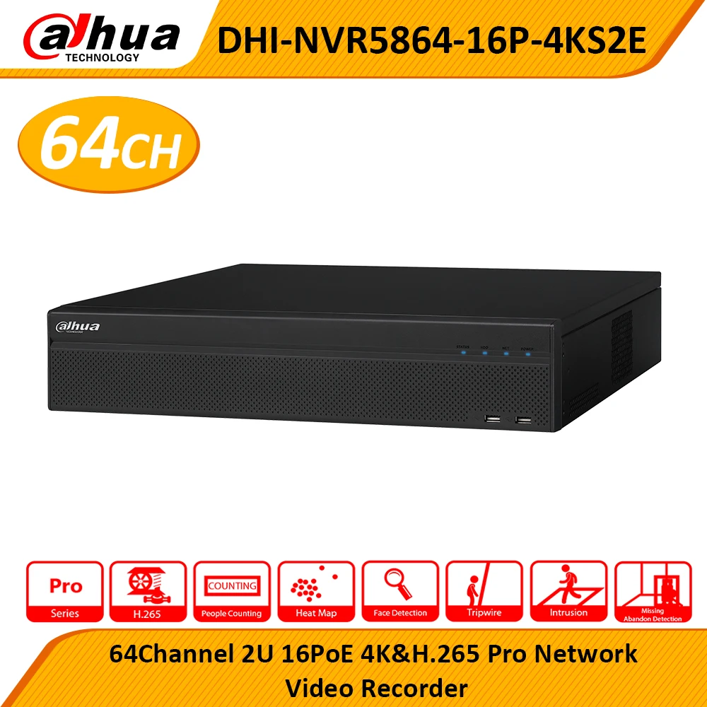 DAHUA 64Ch 2U 16PoE NVR H.265+ pro Network Video Recorder NVR5864-16P-4KS2E
DAHUA 64Ch 2U 16PoE NVR H.265+ pro Network Video Recorder NVR5864-16P-4KS2E