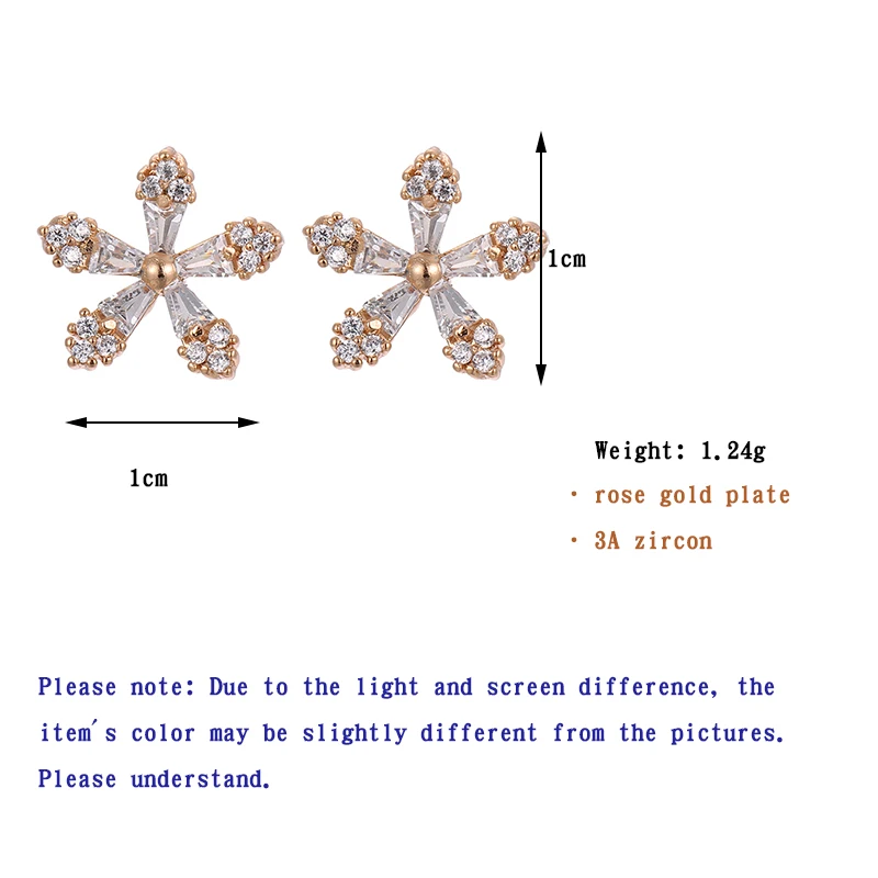 ONYSS Rose Gold Cute Snowflake Cubic Zirconia 925 Silver Needle Stud Earrings Women 2021 Trend
ONYSS Rose Gold Cute Snowflake Cubic Zirconia 925 Silver Needle Stud Earrings Women 2021 Trend