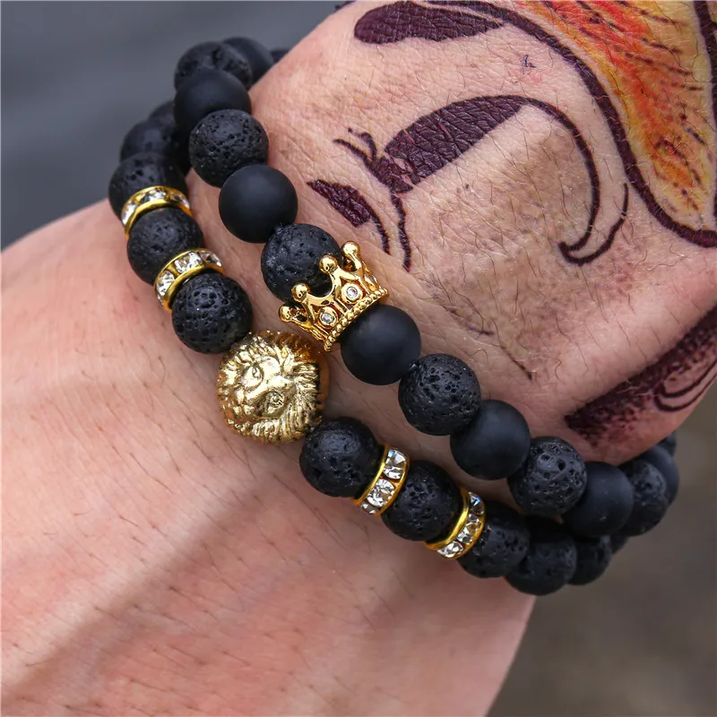 Handmade Lion Crown Charm Men Bracelet Sets 2pcs/Set Matte Lava Stone Bead Couple Bracelet Sets For Men Jewelry Gift
Handmade Lion Crown Charm Men Bracelet Sets 2pcs/Set Matte Lava Stone Bead Couple Bracelet Sets For Men Jewelry Gift