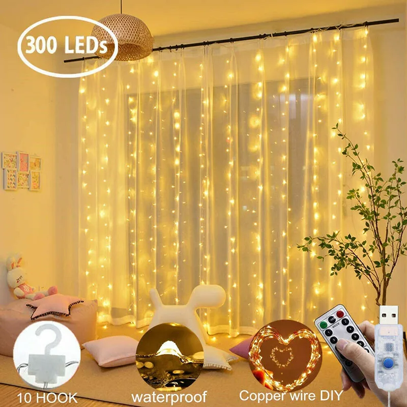 3*3m 300 LED Copper Wire Lamp Curtain Fairy Lights USB String Lights Wedding Party Christmas SDF-SHIP
3*3m 300 LED Copper Wire Lamp Curtain Fairy Lights USB String Lights Wedding Party Christmas SDF-SHIP
