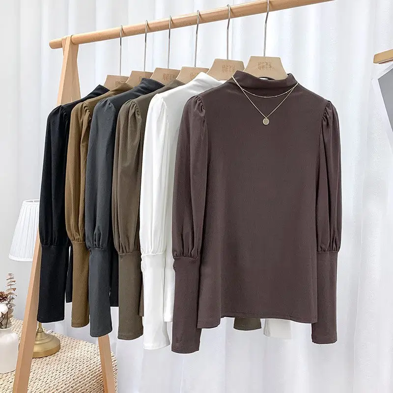 Women Lantern Sleeve Shirt Solid Color Turtleneck Tops Female Autumn Slim Bottoming T-Shirt Tees Puff sleeve Casual Blouse 
Women Lantern Sleeve Shirt Solid Color Turtleneck Tops Female Autumn Slim Bottoming T-Shirt Tees Puff sleeve Casual Blouse