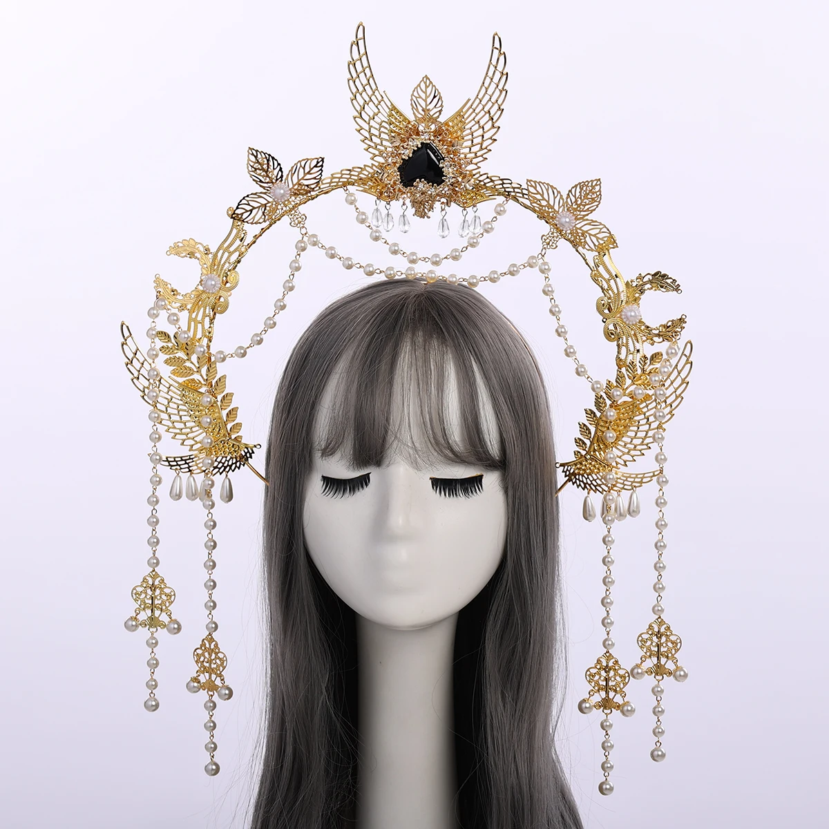 

Baroque Halo Headpiece Gothic Lolita Tiara Crown Headband Godmother's Virgin Mary Headdress