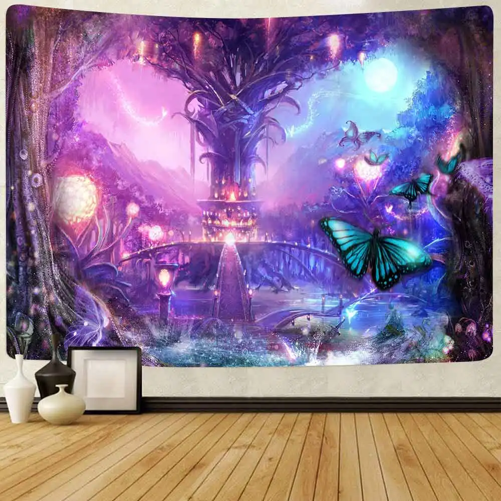 

Психоделический лес ковер «Замок» Триппи гриб бабочка искусство настенные подвесные гобелены для гостиной для дома и общежития Декор